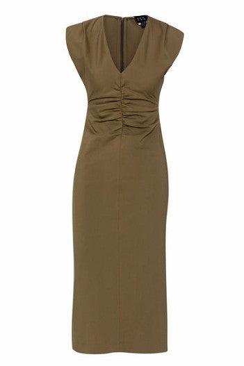 Dress with a V neckline and ruched