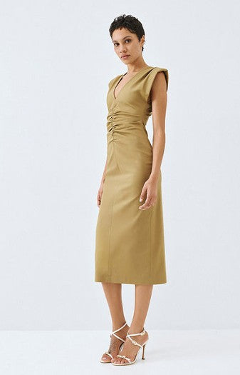 Dress with a V neckline and ruched