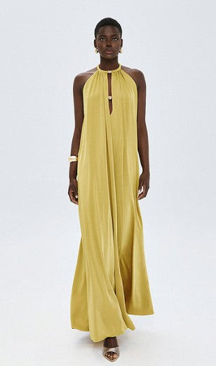 Maxi halter dress with metallic det