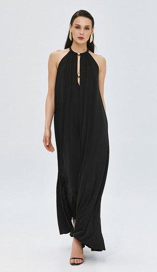 Maxi halter dress with metallic det