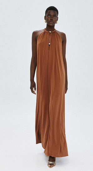 Maxi halter dress with metallic det