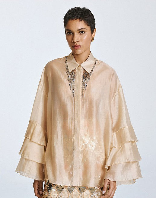 Shirt with sequins and ruffle detai