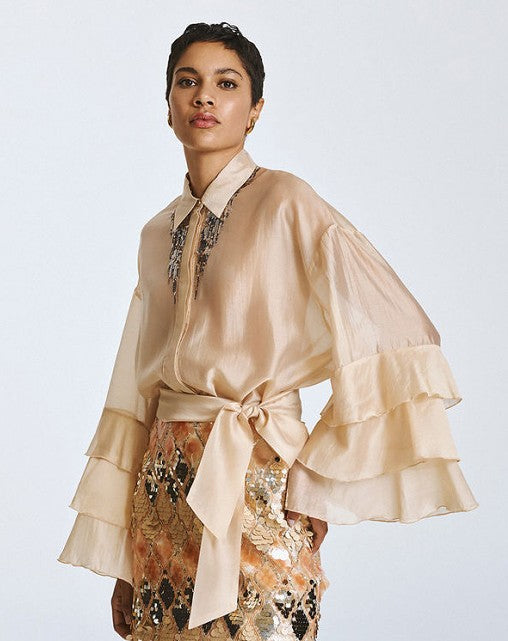 Shirt with sequins and ruffle detai