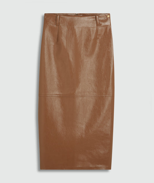JV-SALLY High-Waisted Fitted Midirock in Lackoptik