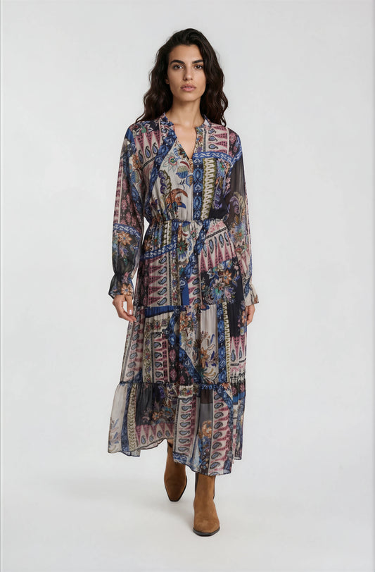 round neck tiered dress with ruffle