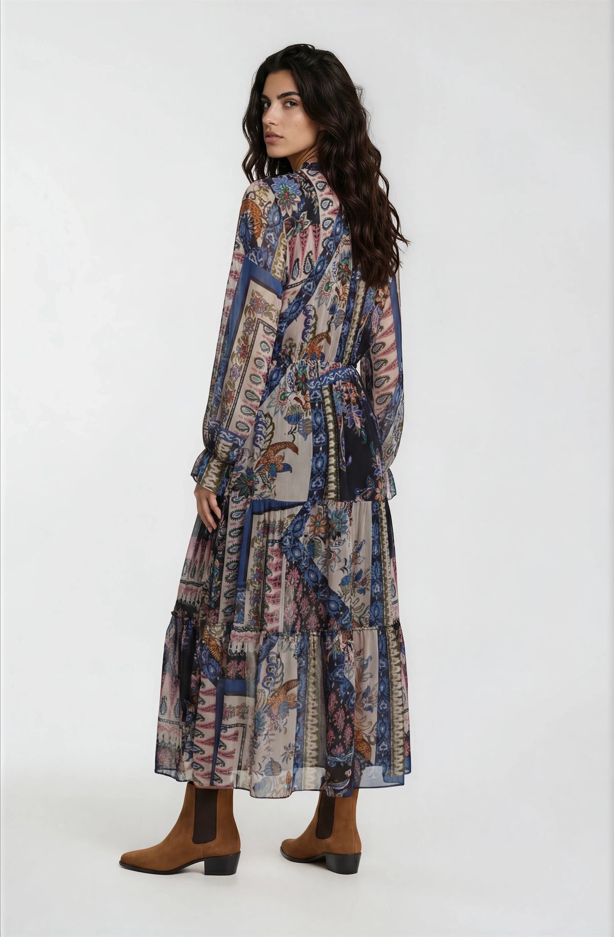 round neck tiered dress with ruffle