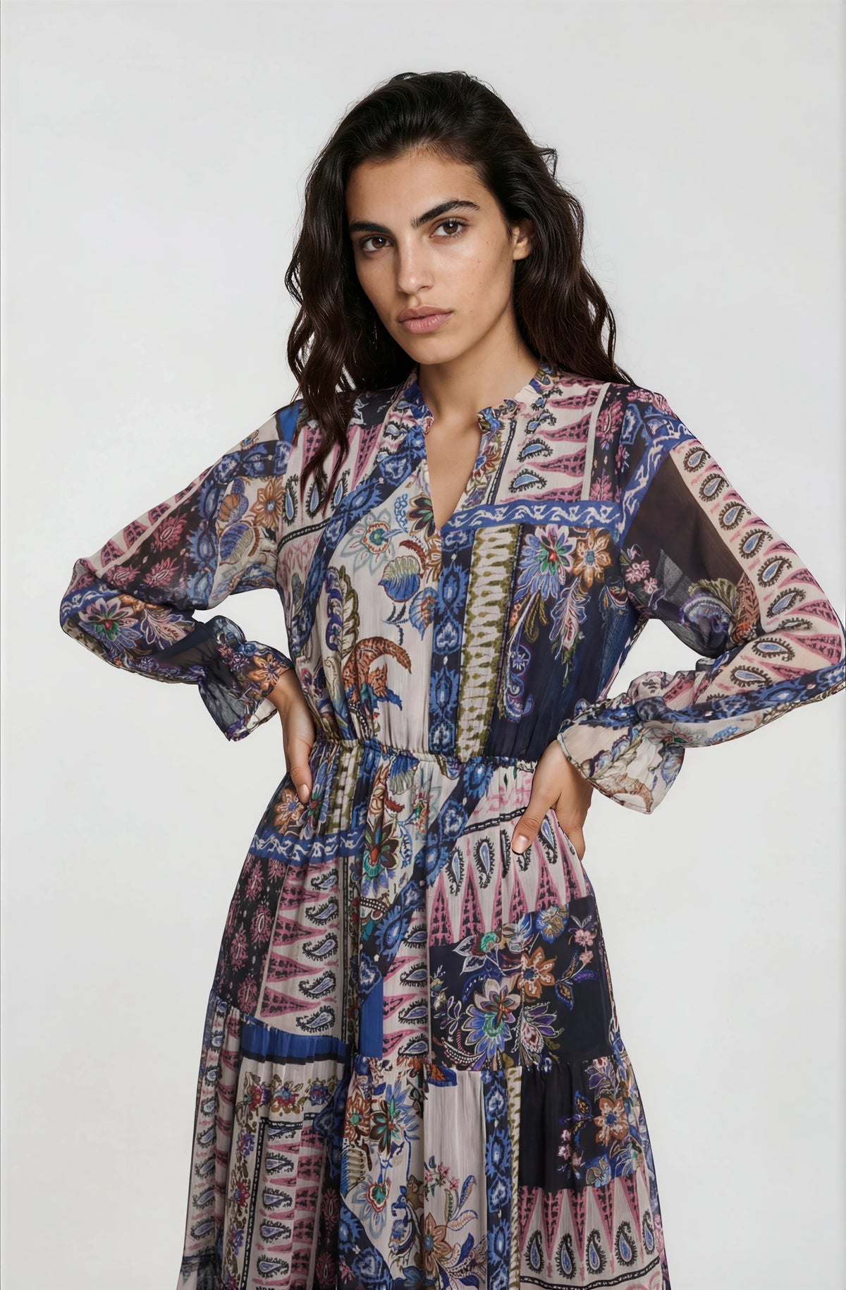 round neck tiered dress with ruffle