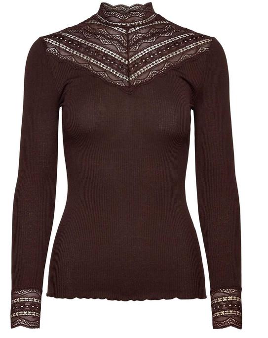 RWBenita Silk LS Lace T-neck T-shir