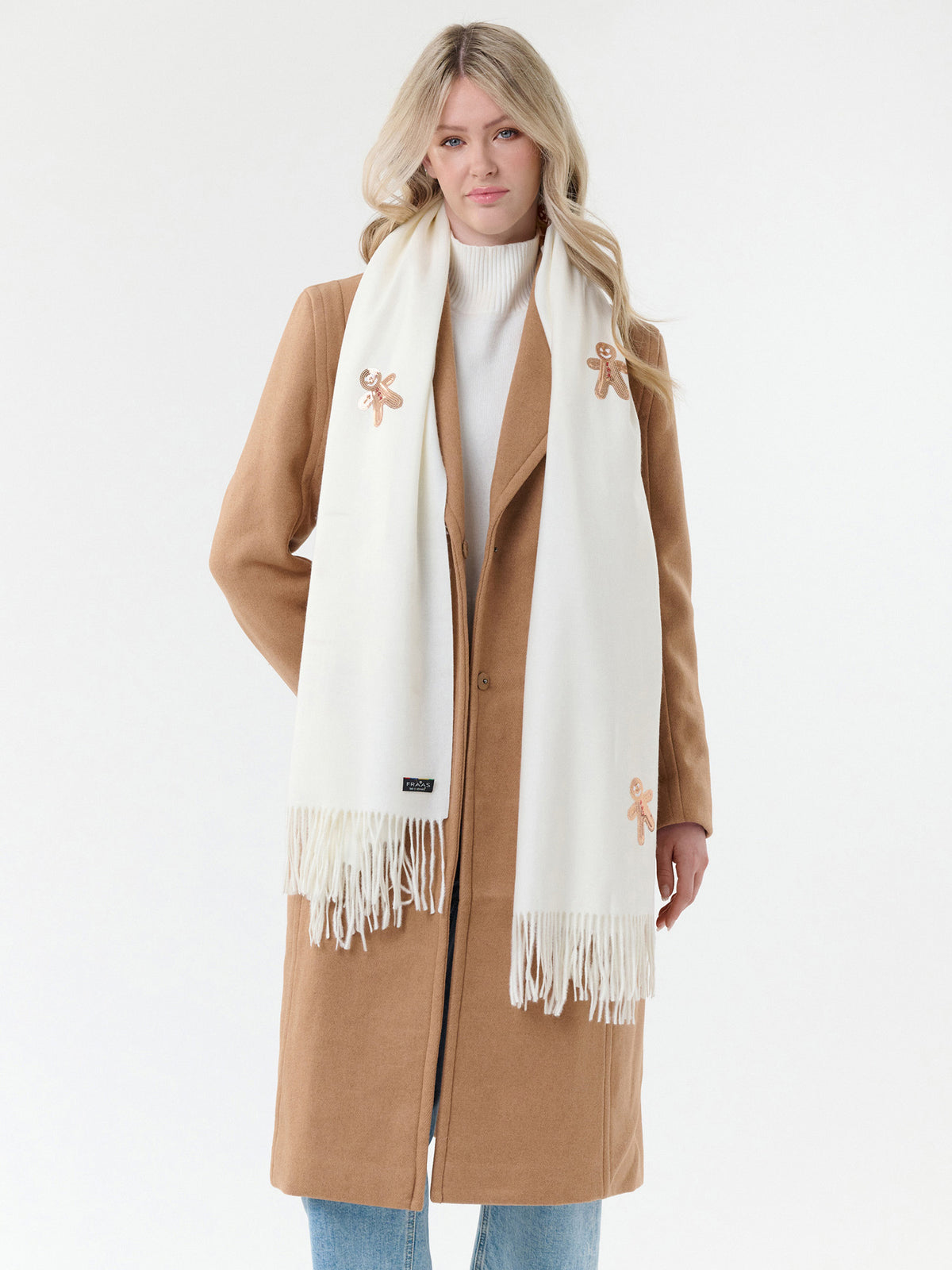 Polyester Stola Cashmink-Schal mit glänzenden Pailletten-Pfefferkuchenmännchen
