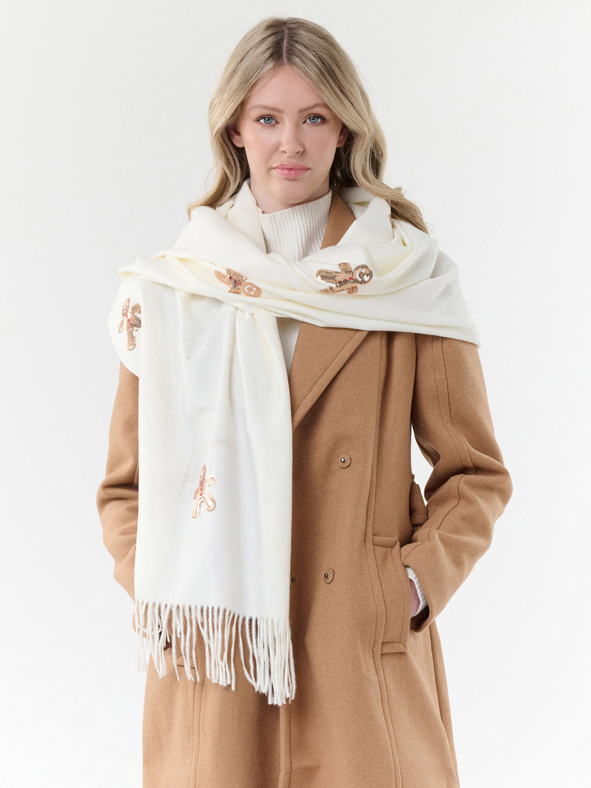 Polyester Stola Cashmink-Schal mit glänzenden Pailletten-Pfefferkuchenmännchen